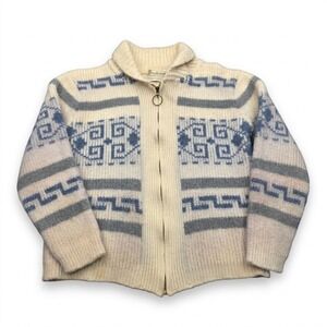 VTG Pendleton High Grade Western Wear Wool Zip Cardigan Sweater Greek Key Mens M
